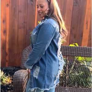 Distressed Denim Jacket Long - Jean